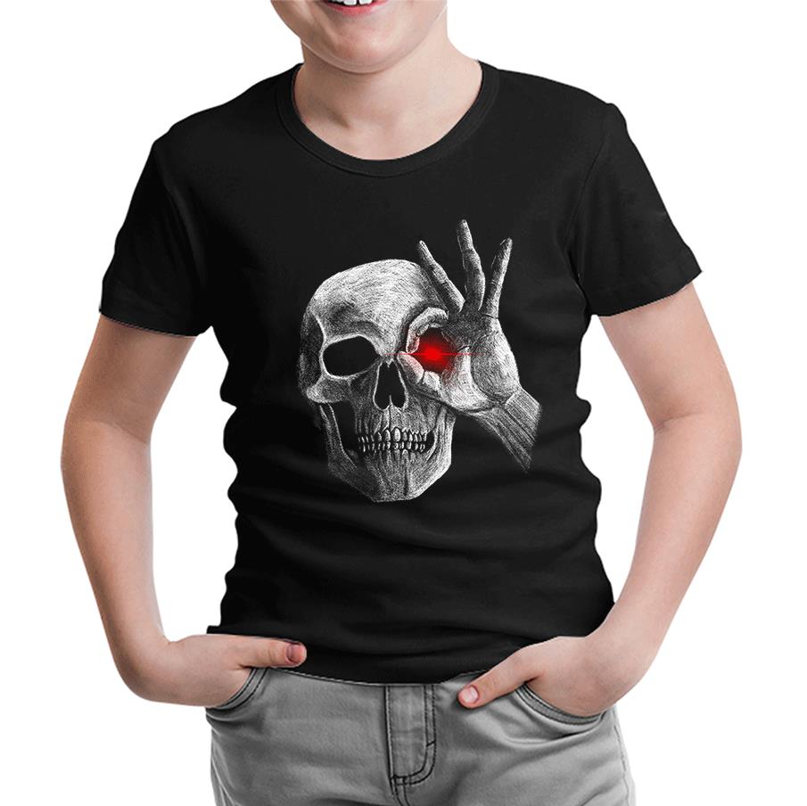 Skull with Red Eye Siyah Çocuk Tshirt