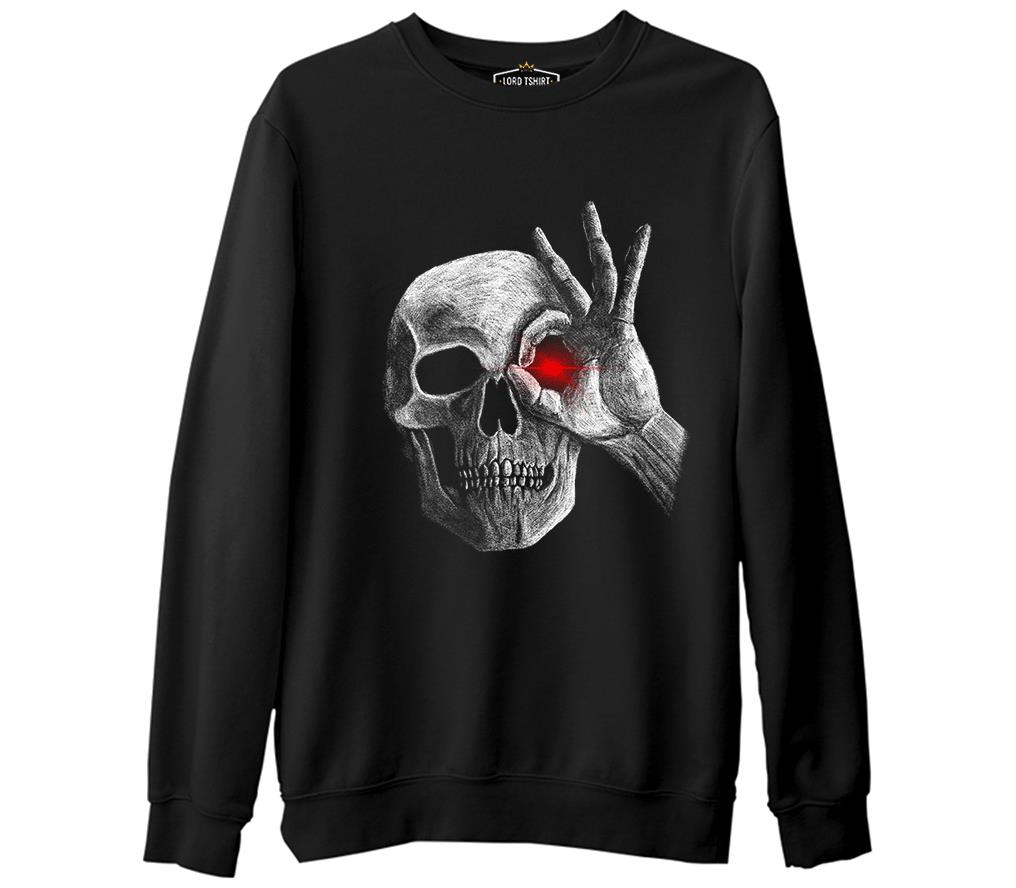 Skull with Red Eye Siyah Erkek Kalın Sweatshirt
