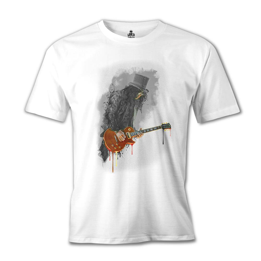 Slash - Gitar  Beyaz Erkek Tshirt