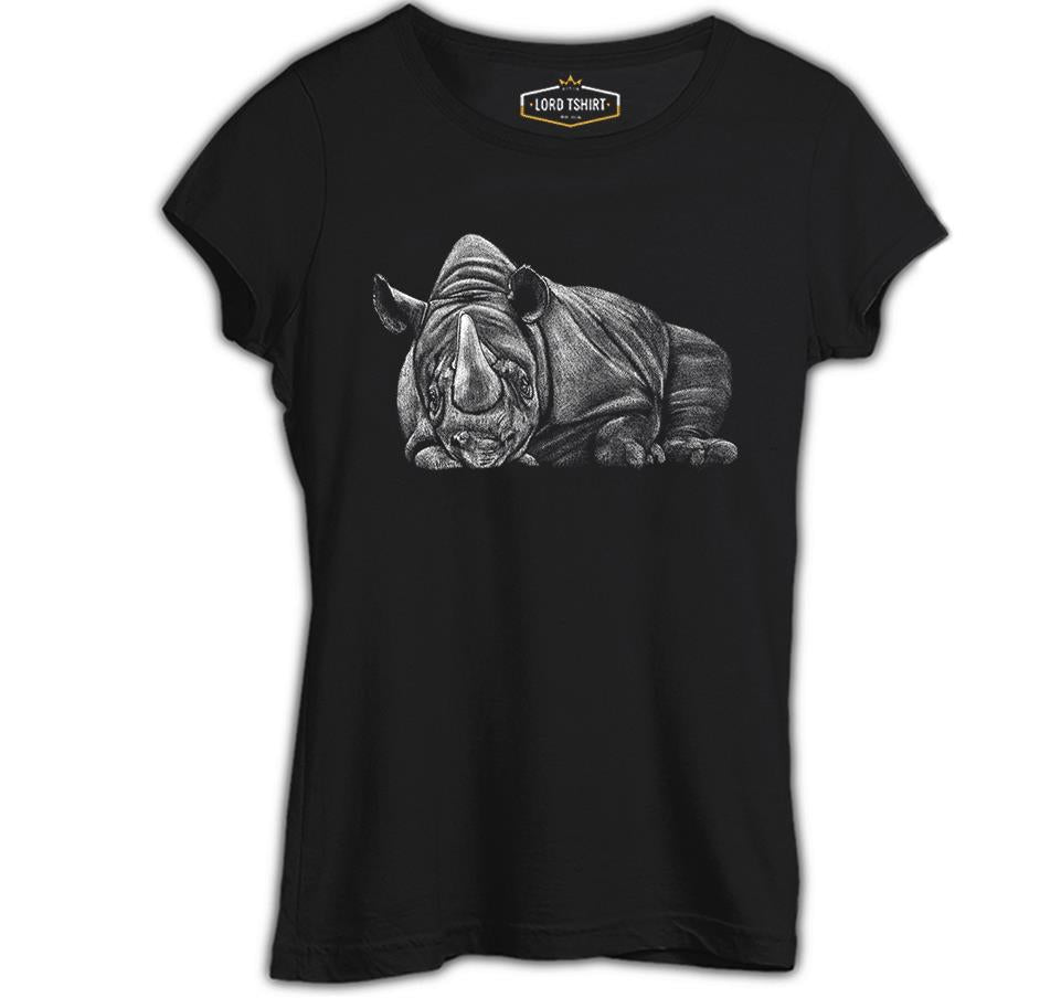 Sleeping Rhinoceros Realistic Black Women's Tshirt