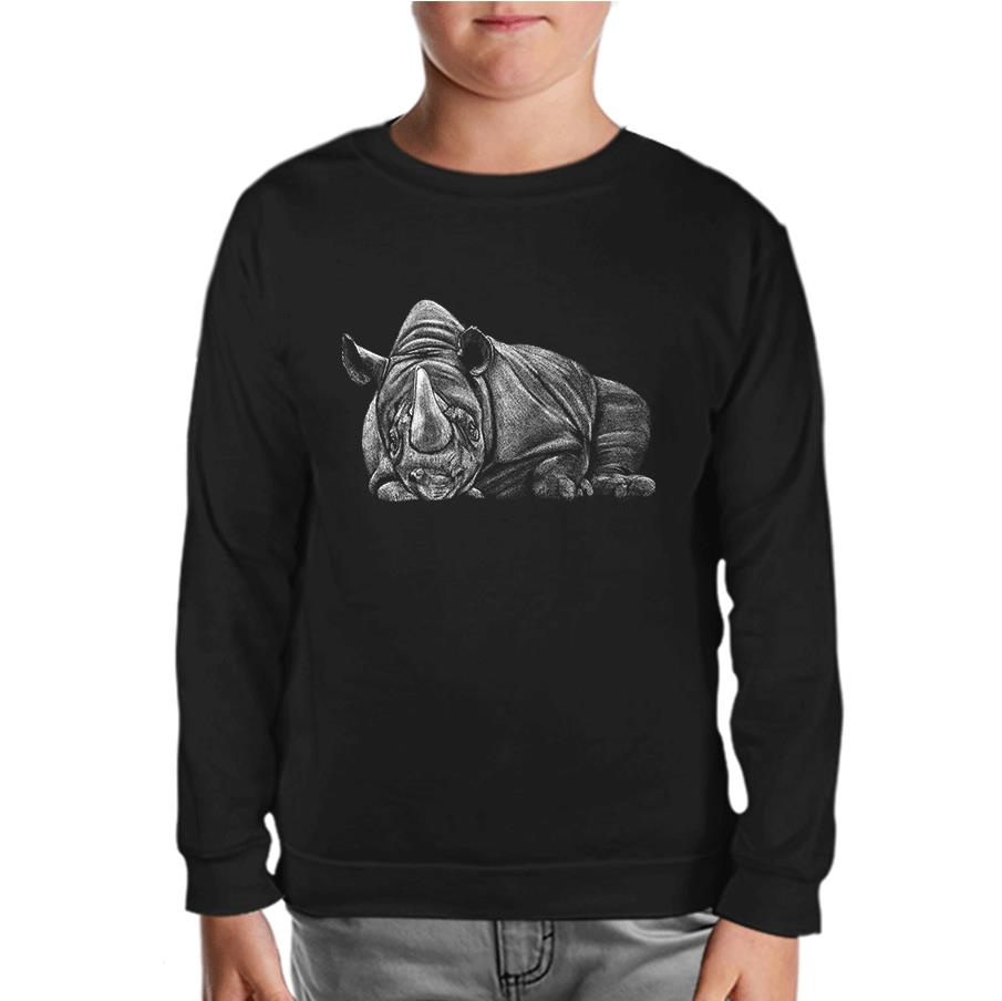 Sleeping Rhinoceros Realistic Black Kids Sweatshirt
