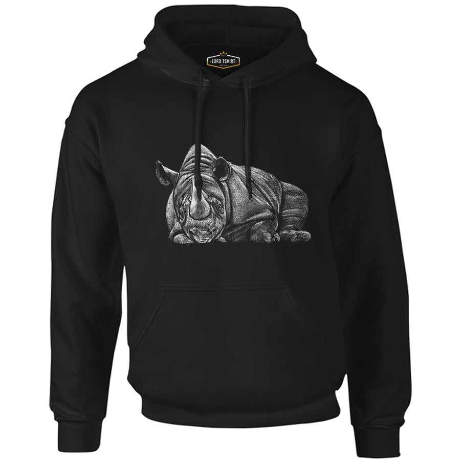 Sleeping Rhinoceros Realistic Black Men's Zipperless Hoodie