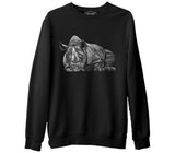 Sleeping Rhinoceros Realistic Siyah Erkek Kalın Sweatshirt