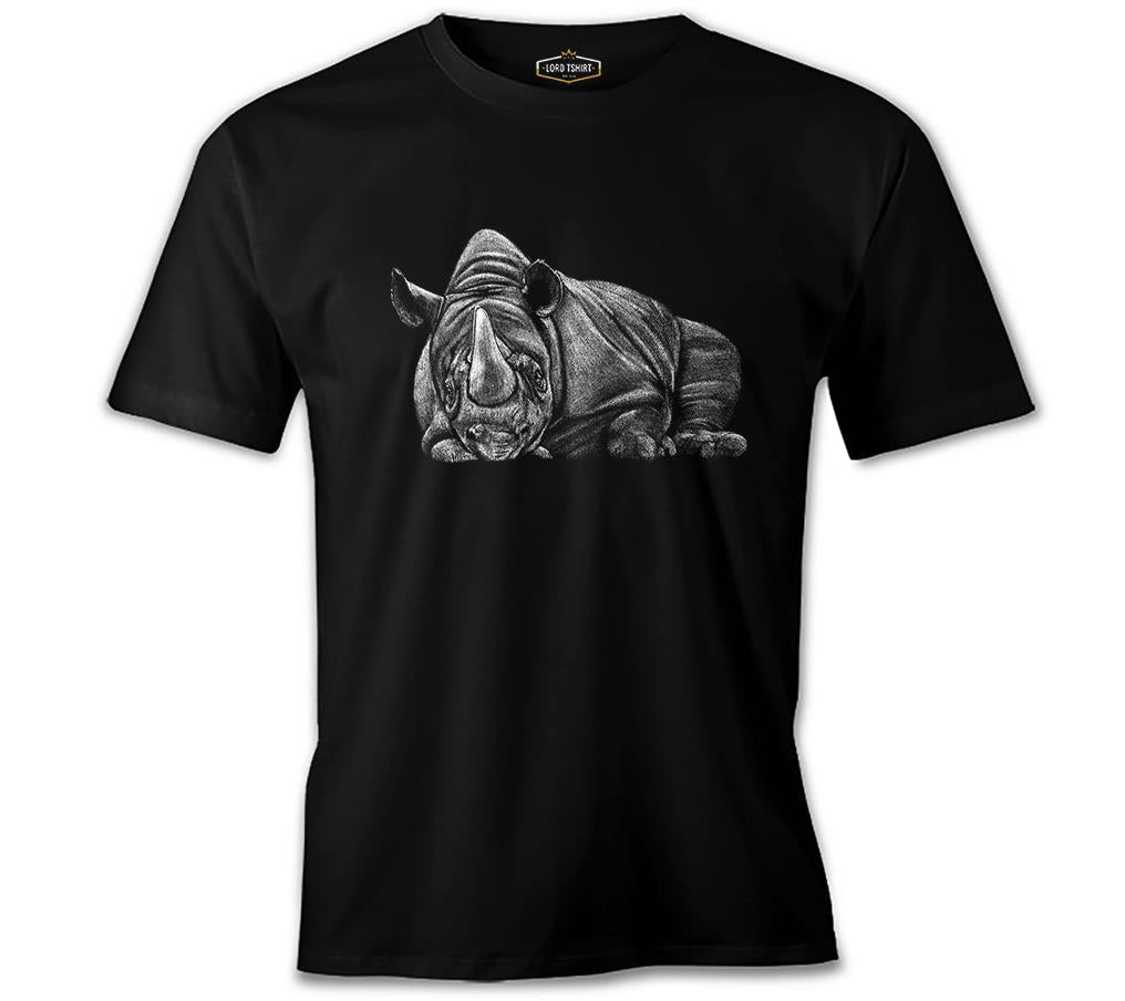 Sleeping Rhinoceros Realistic Siyah Erkek Tshirt