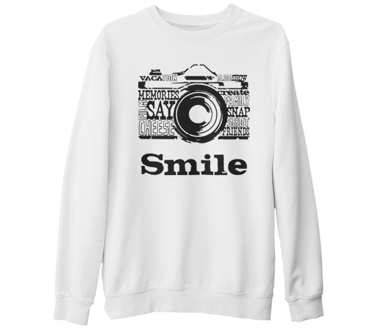 Smile Beyaz Kalın Sweatshirt