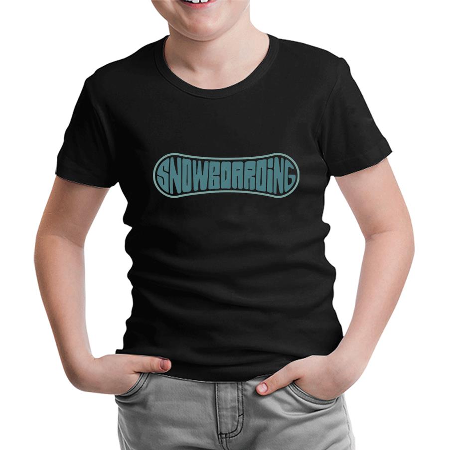 Snowboarding Board as a Logo Siyah Çocuk Tshirt