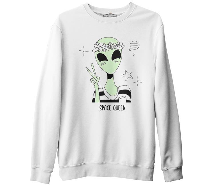 Space Queen Beyaz Erkek Kalın Sweatshirt