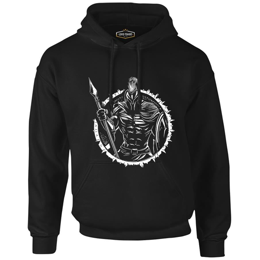 Spartan Warrior with a Spear and Shield Black Men's Zipperless Hoodie