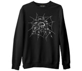 Spider on the Web Siyah Erkek Kalın Sweatshirt
