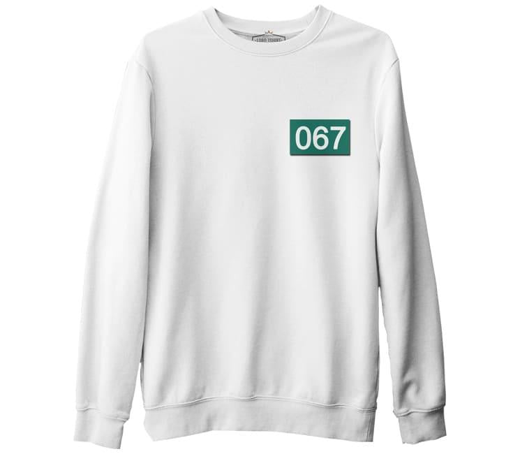 Squid Game - 067 Chest Logo White Men's Thick Sweatshirt