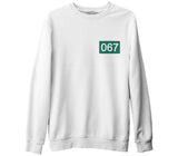 Squid Game - 067 Göğüs Logo Beyaz Erkek Kalın Sweatshirt