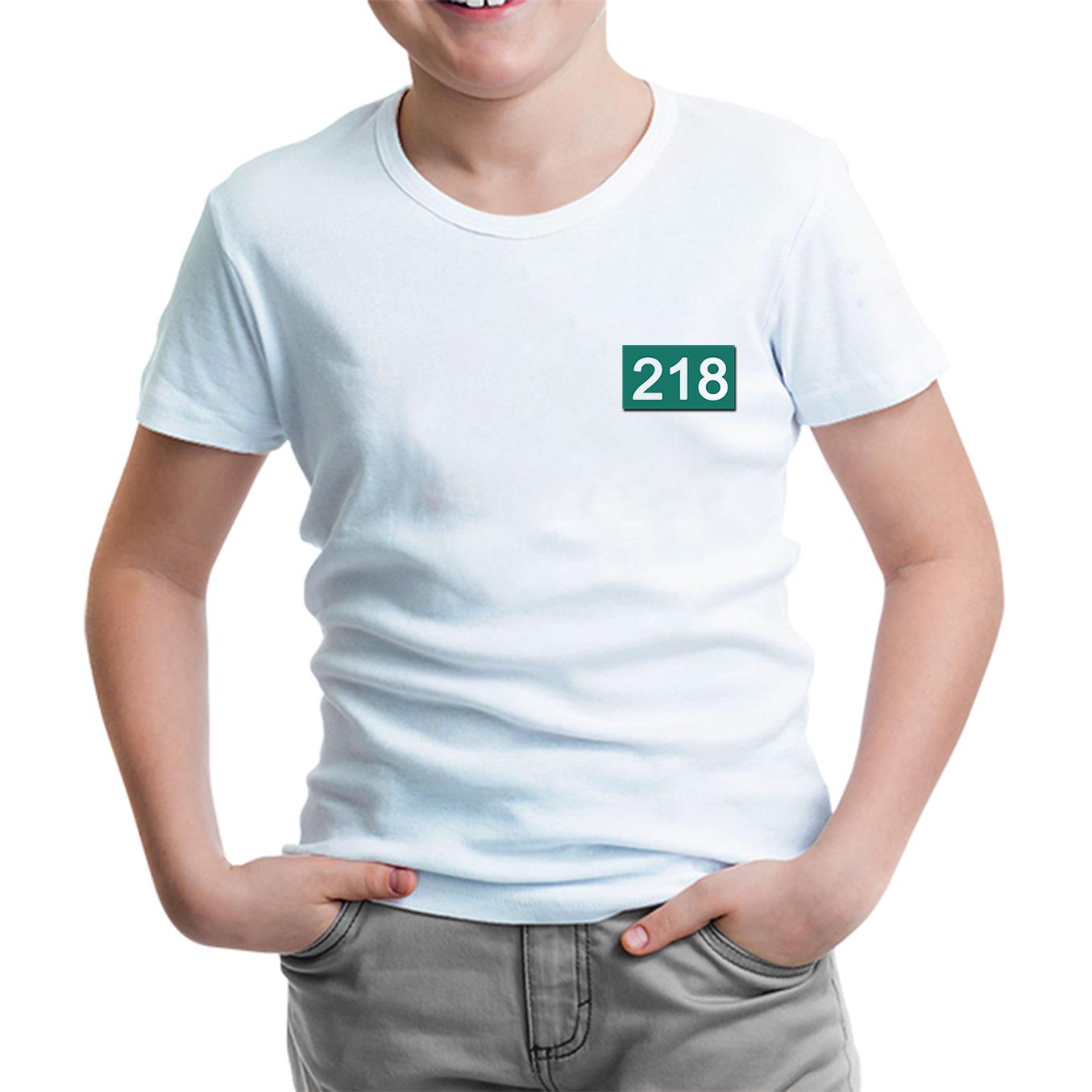 Squid Game - 218 Göğüs Logo Beyaz Çocuk Tshirt