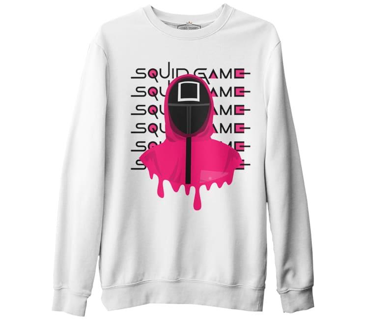 Squid Game - Kare Beyaz Erkek Kalın Sweatshirt