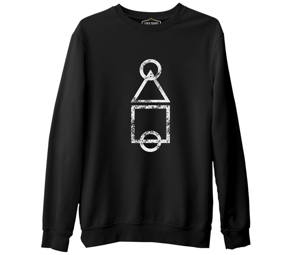 Squid Game - Logo Brush Siyah Erkek Kalın Sweatshirt