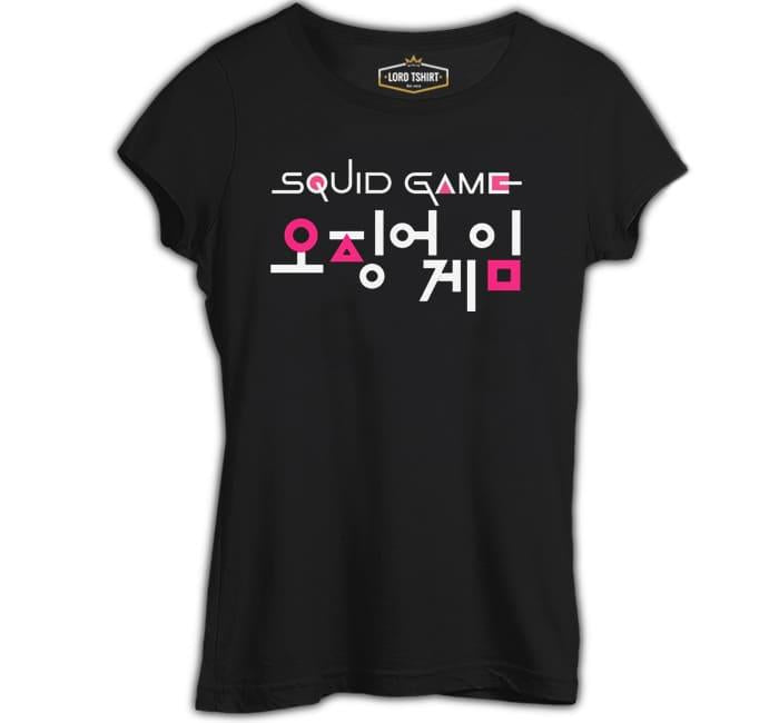 Squid Game-Logo Korean Siyah Kadın Tshirt