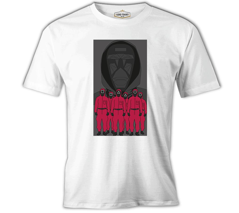 Squid Game - Maske Gri ve Askerler Beyaz Erkek Tshirt