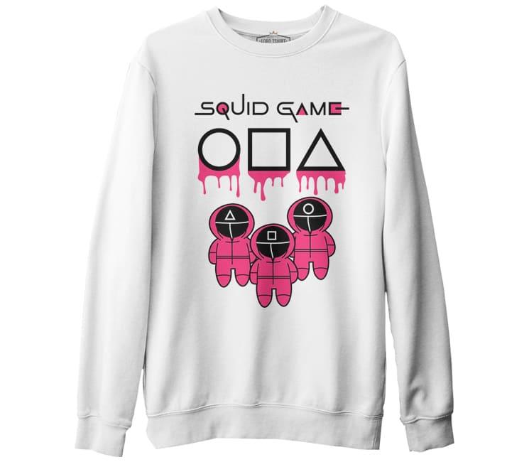 Squid Game - Maske Pembe Beyaz Erkek Kalın Sweatshirt