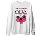 Squid Game - Maske Pembe Beyaz Erkek Kalın Sweatshirt