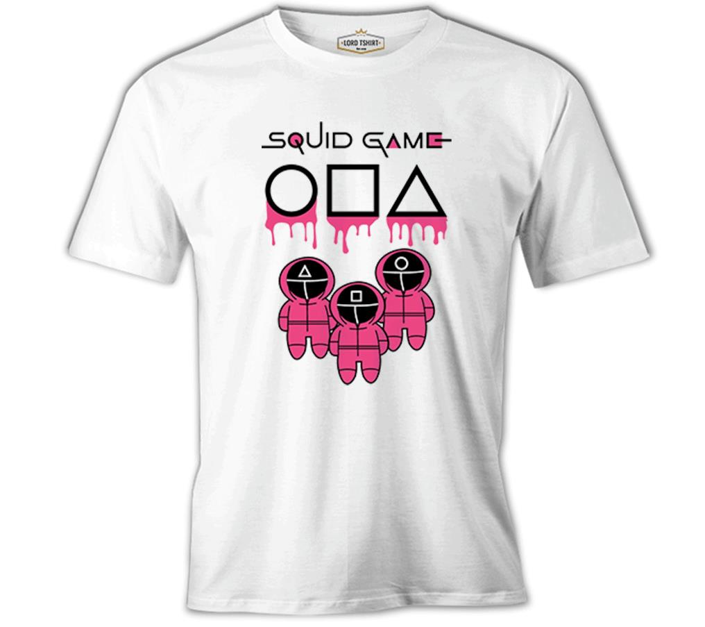 Squid Game - Maske Pembe Beyaz Erkek Tshirt