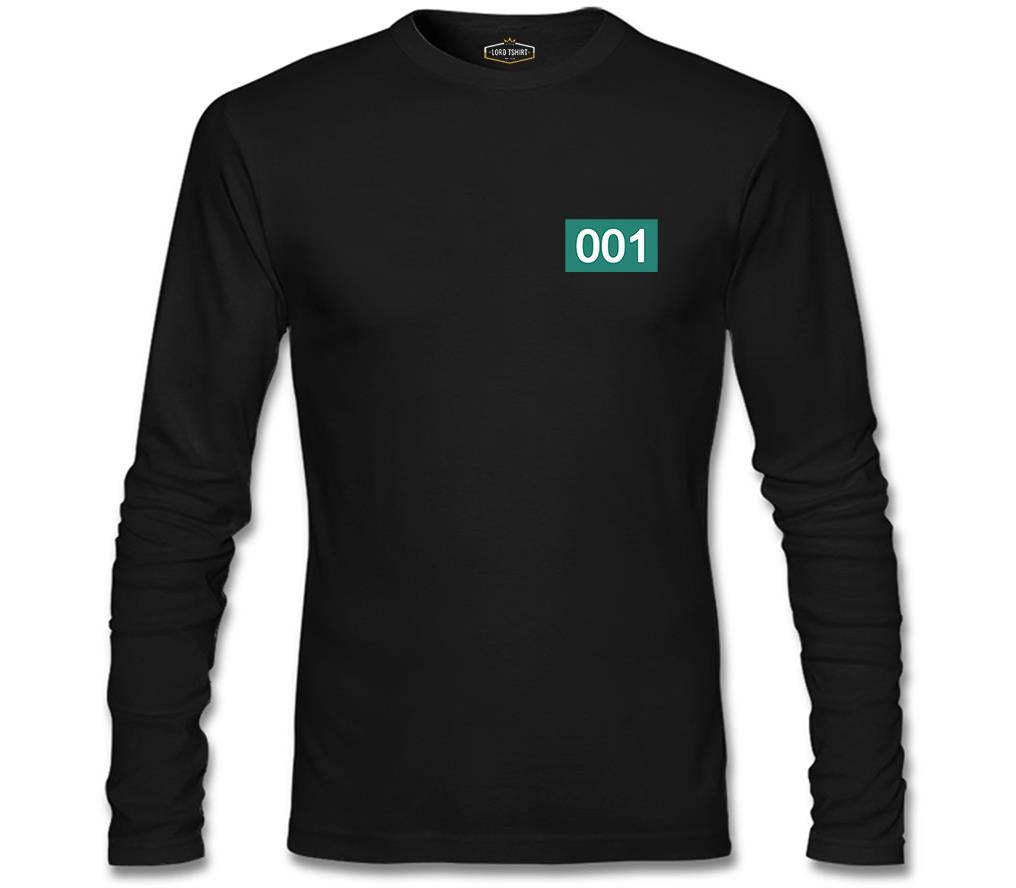 Squid Game-Number 001 Göğüs Logo Siyah Erkek Sweatshirt