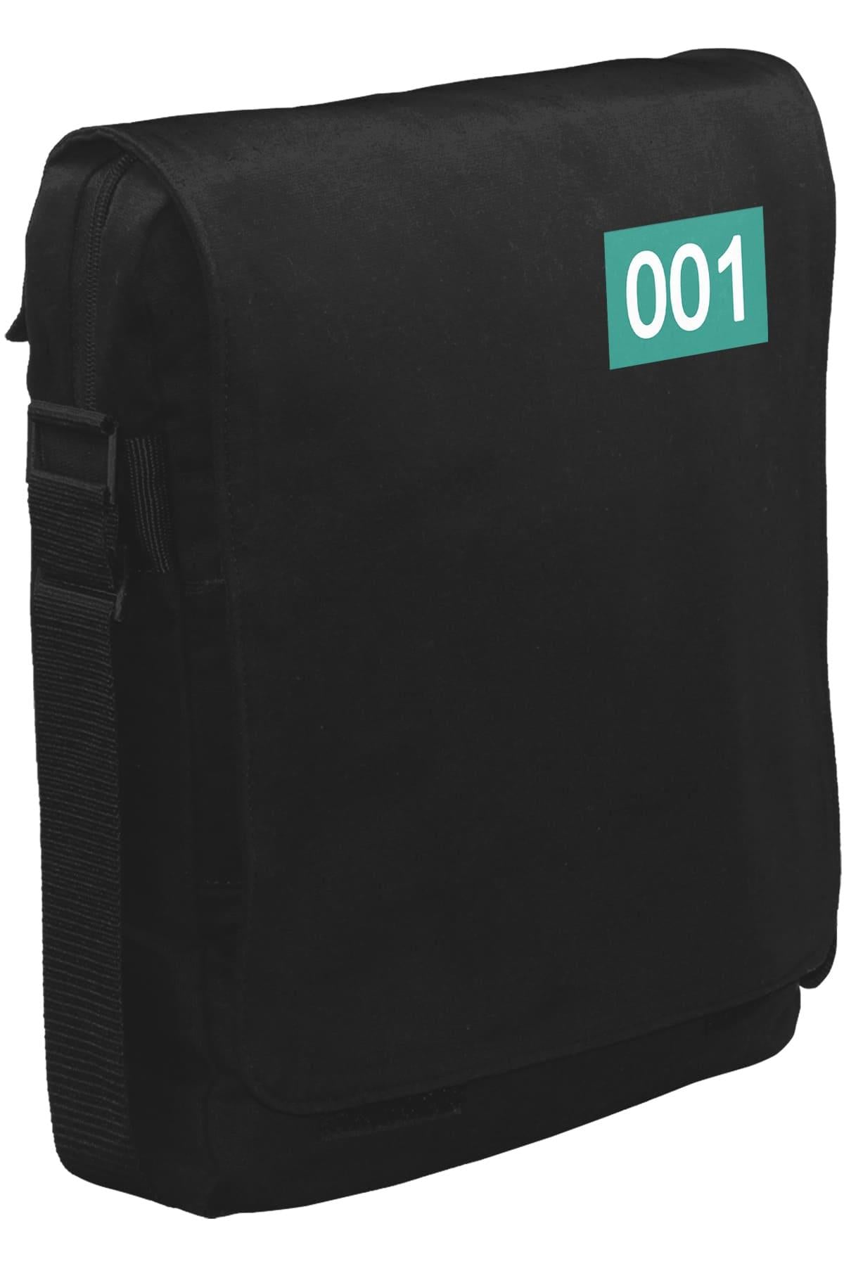 Squid Game-Number 001 Göğüs Logo Unisex Siyah Postacı Çanta