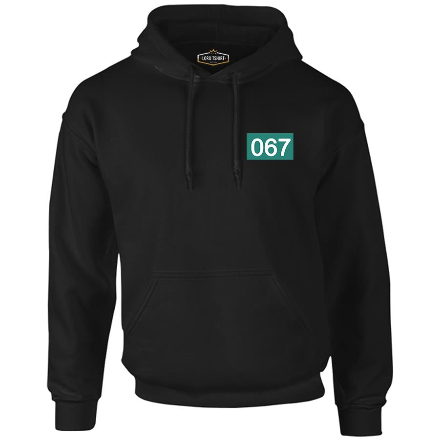 Squid Game-Number 067 Chest Logo Black Men's Zipperless Hoodie