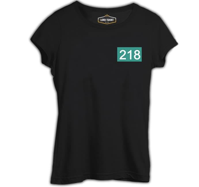 Squid Game-Number 218 Göğüs Logo Siyah Kadın Tshirt