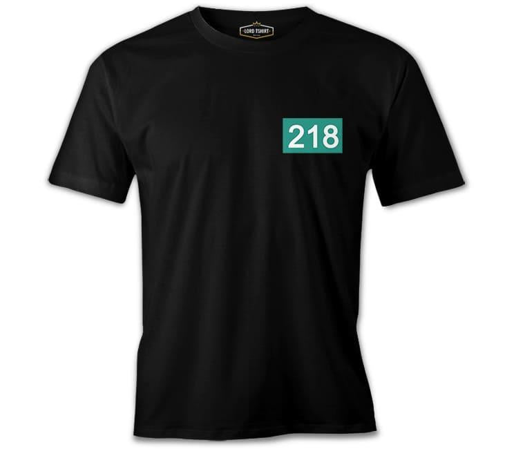 Squid Game-Number 218 Göğüs Logo Siyah Erkek Tshirt