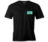 Squid Game-Number 218 Chest Logo Black Men's Tshirt