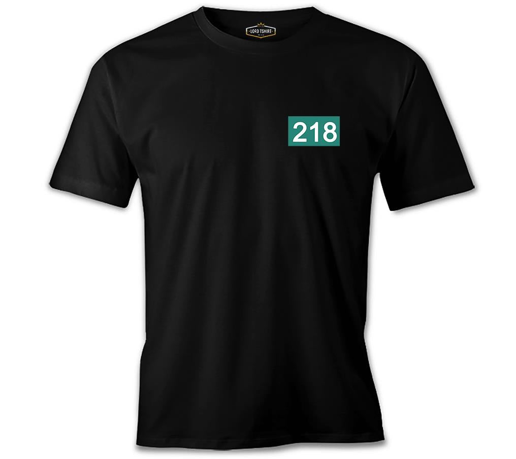 Squid Game-Number 218 Göğüs Logo Siyah Erkek Tshirt