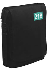 Squid Game-Number 218 Göğüs Logo Unisex Siyah Postacı Çanta