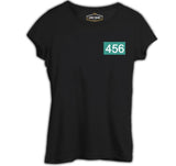 Squid Game-Number 456 Göğüs Logo Siyah Kadın Tshirt