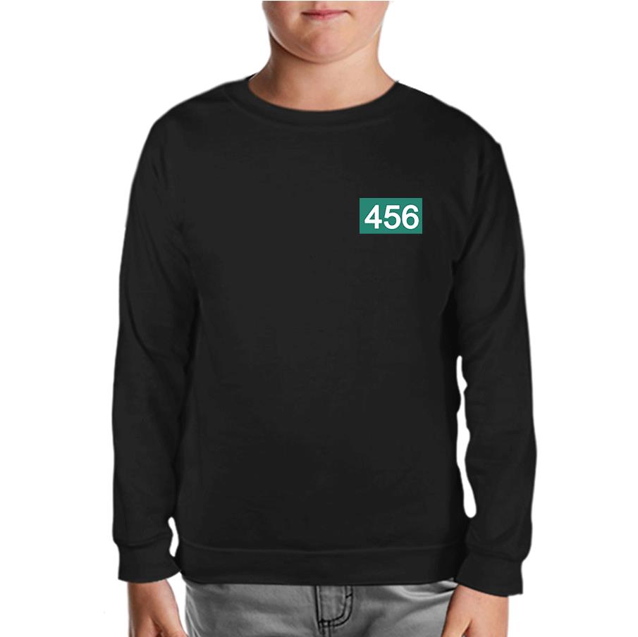Squid Game-Number 456 Göğüs Logo Siyah Çocuk Sweatshirt
