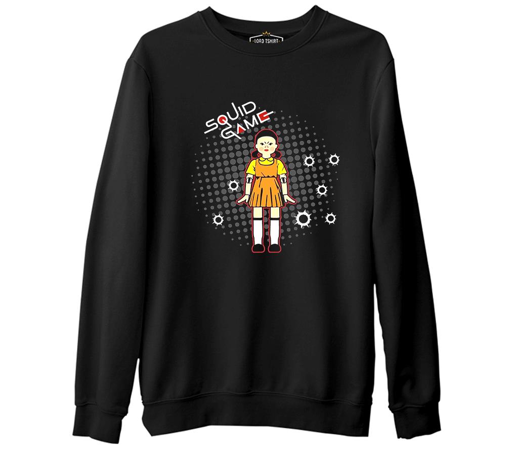 Squid Game - Robot Bebek Mermi Siyah Erkek Kalın Sweatshirt