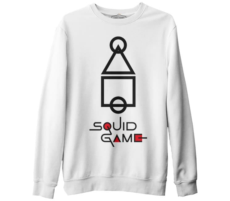 Squid Game - Şekil Beyaz Erkek Kalın Sweatshirt