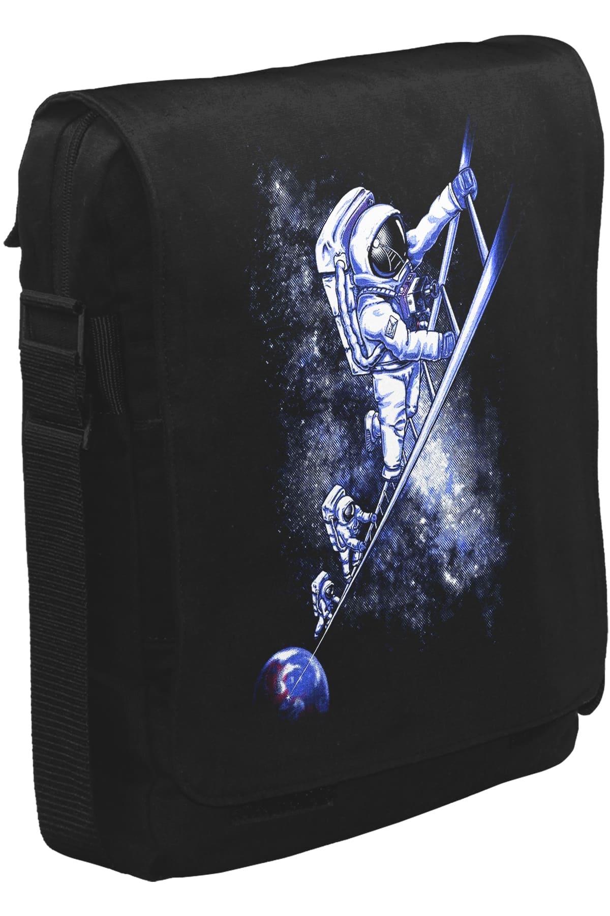 Stairs to the Moon - Astronotlar Unisex Siyah Postacı Çanta