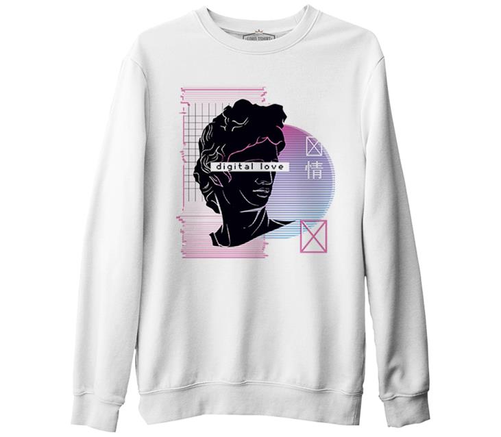 Statue Digital Love Beyaz Erkek Kalın Sweatshirt