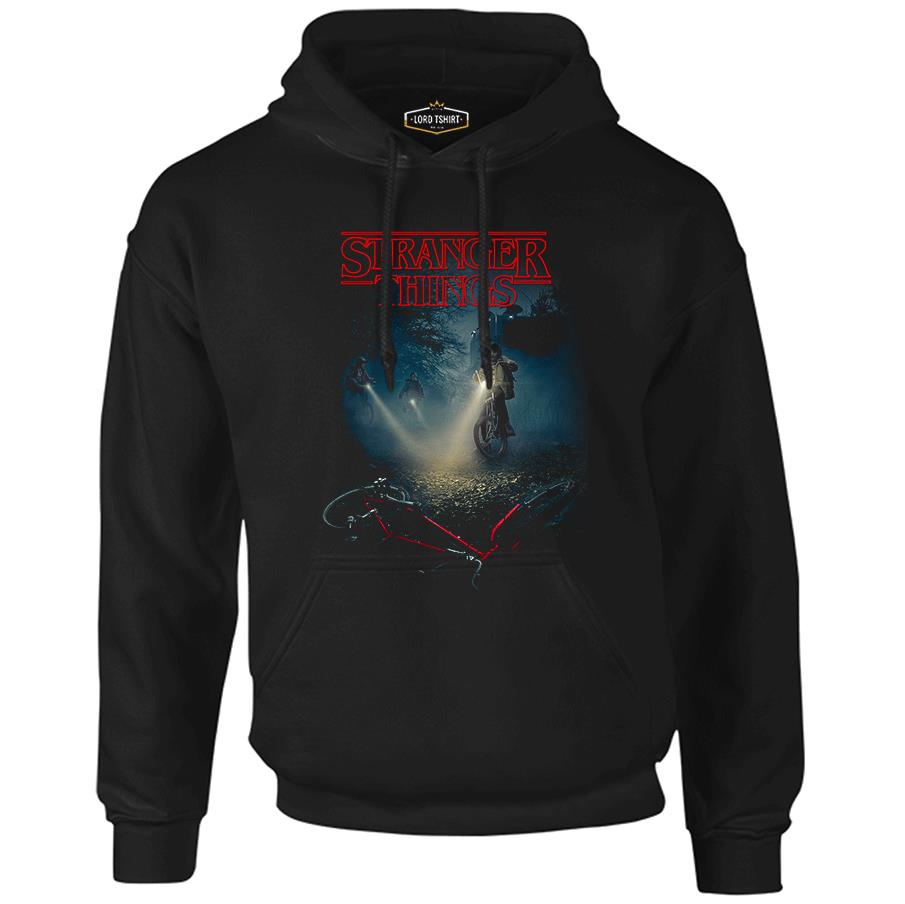 Stranger Things - Bicycle Siyah Erkek Fermuarsız Kapşonlu