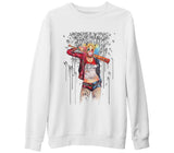 Suicide Squad - Harley Quinn Daddy's Monster Beyaz Kalın Sweatshirt