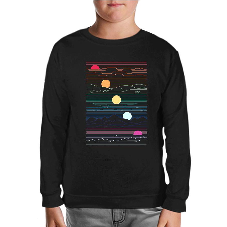 Sunset in Waves Black Kids Sweatshirt