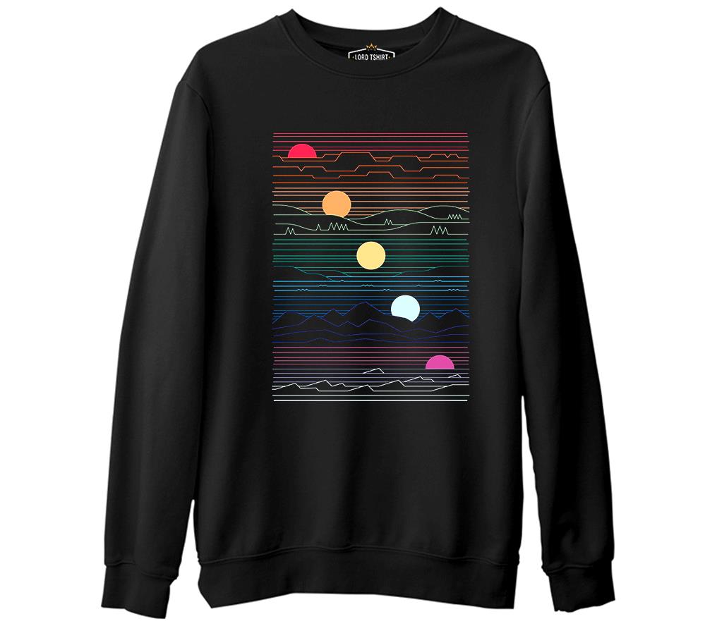 Sunset in Waves Black Men's Thick Sweatshirt