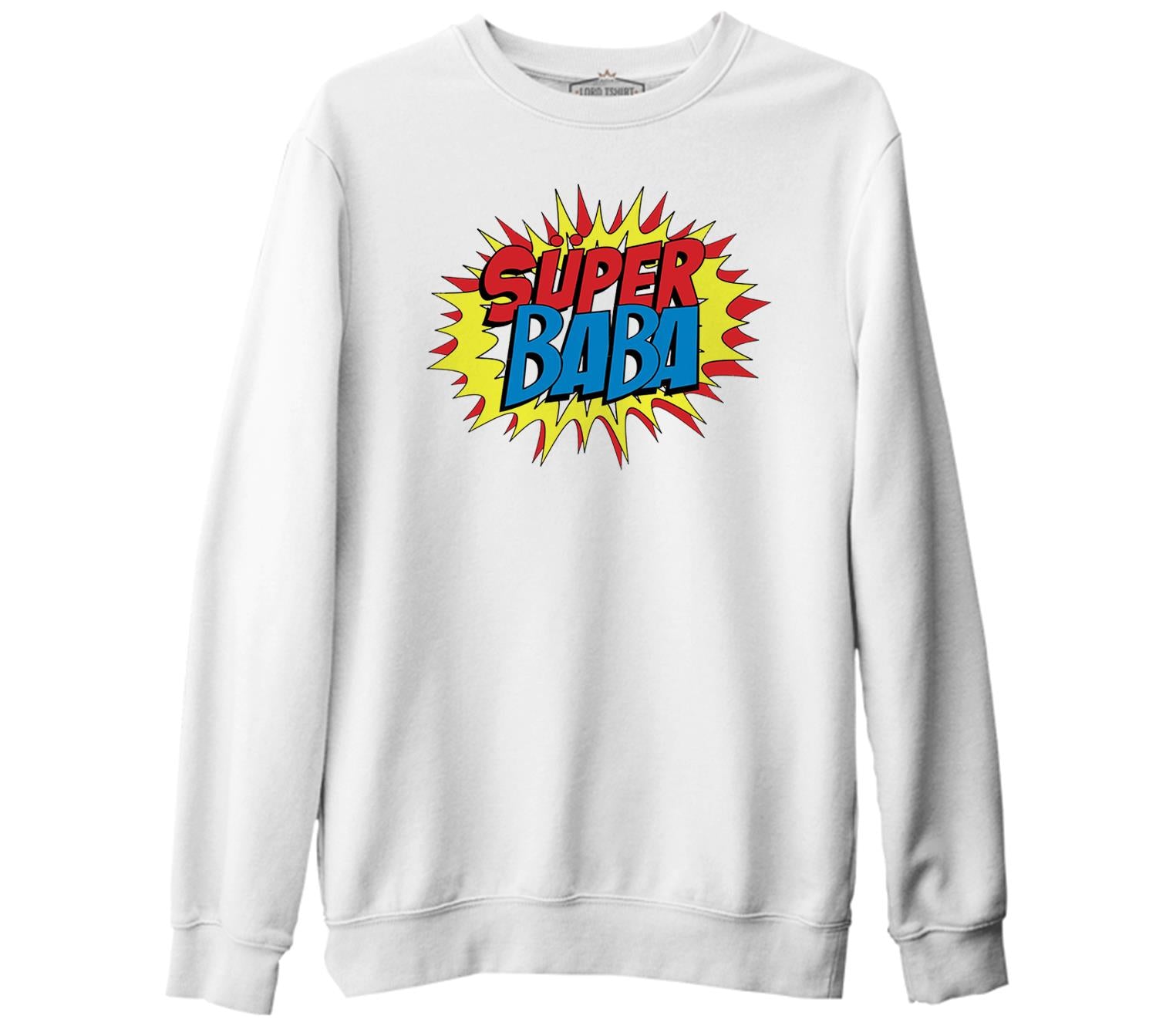 Super Baba Beyaz Kalın Sweatshirt