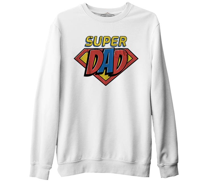 Super Dad Logo Beyaz Erkek Kalın Sweatshirt