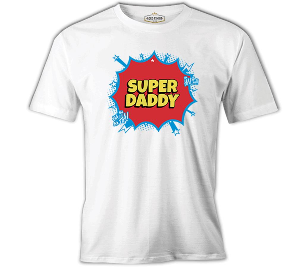 Super Daddy Hahaha Logo Beyaz Erkek Tshirt