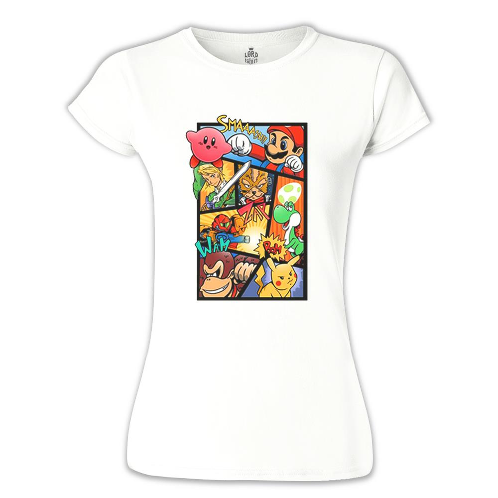 Super Mario - Smaash Beyaz Kadın Tshirt