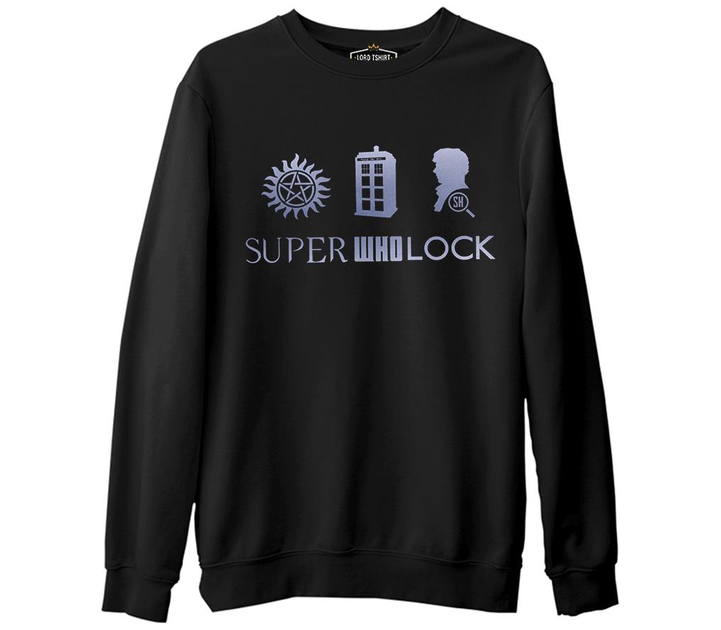 Super Who Lock  Siyah Erkek Kalın Sweatshirt