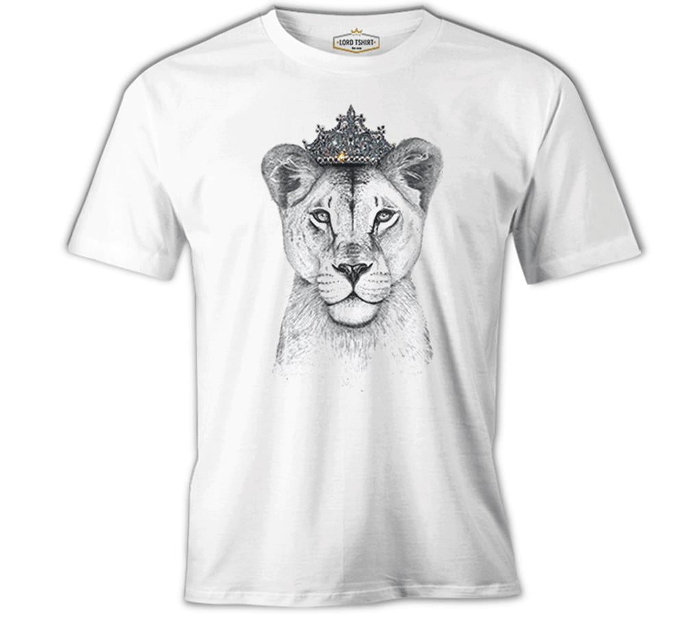 Taç - Dişi Aslan Beyaz Erkek Tshirt