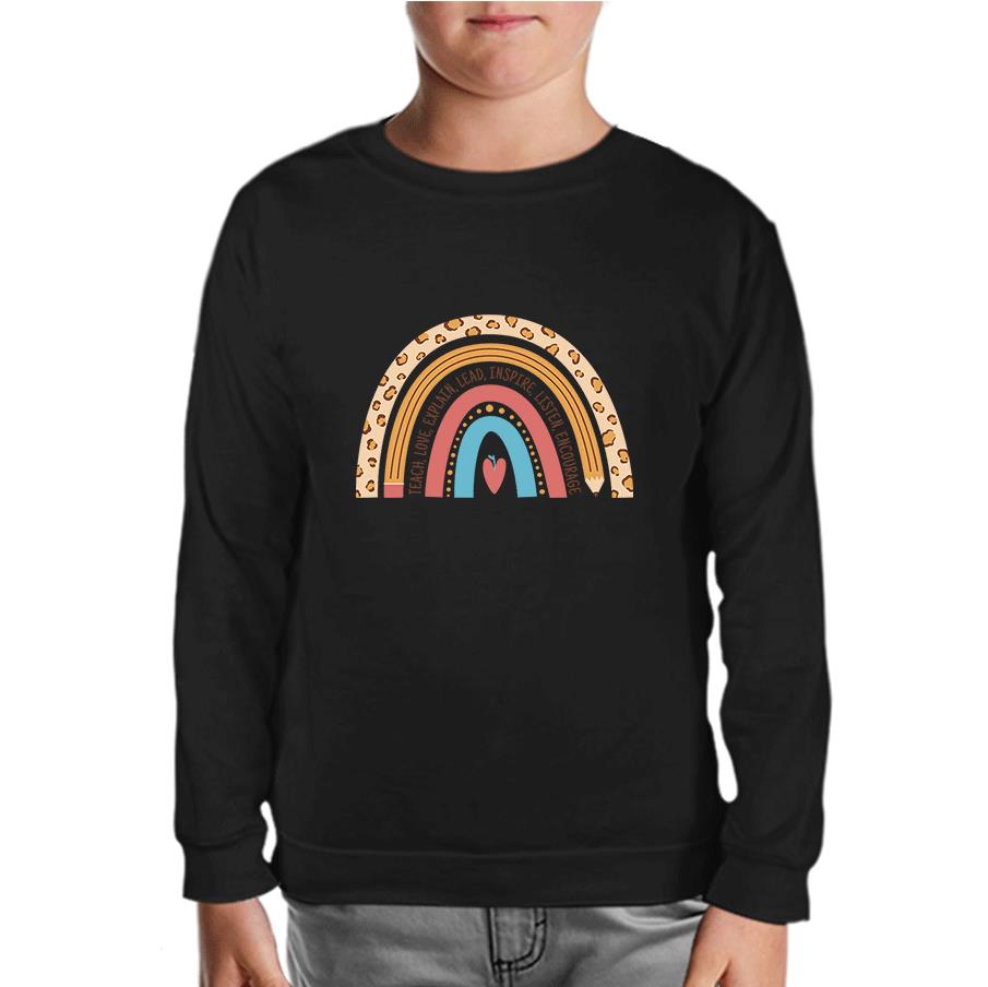 Teacher Rainbow Black Kids Sweatshirt