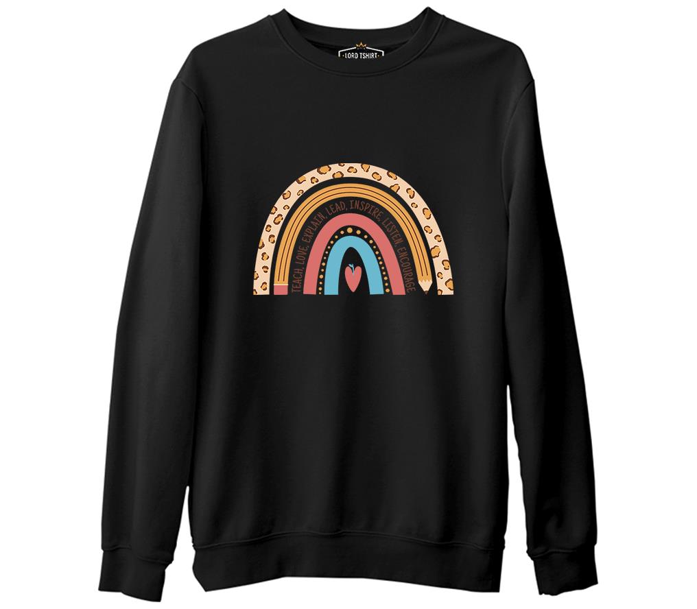 Teacher Rainbow Siyah Erkek Kalın Sweatshirt