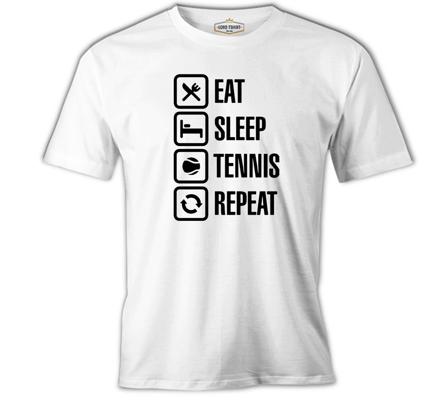 Tenis - Eat Sleep Tennis Beyaz Erkek Tshirt